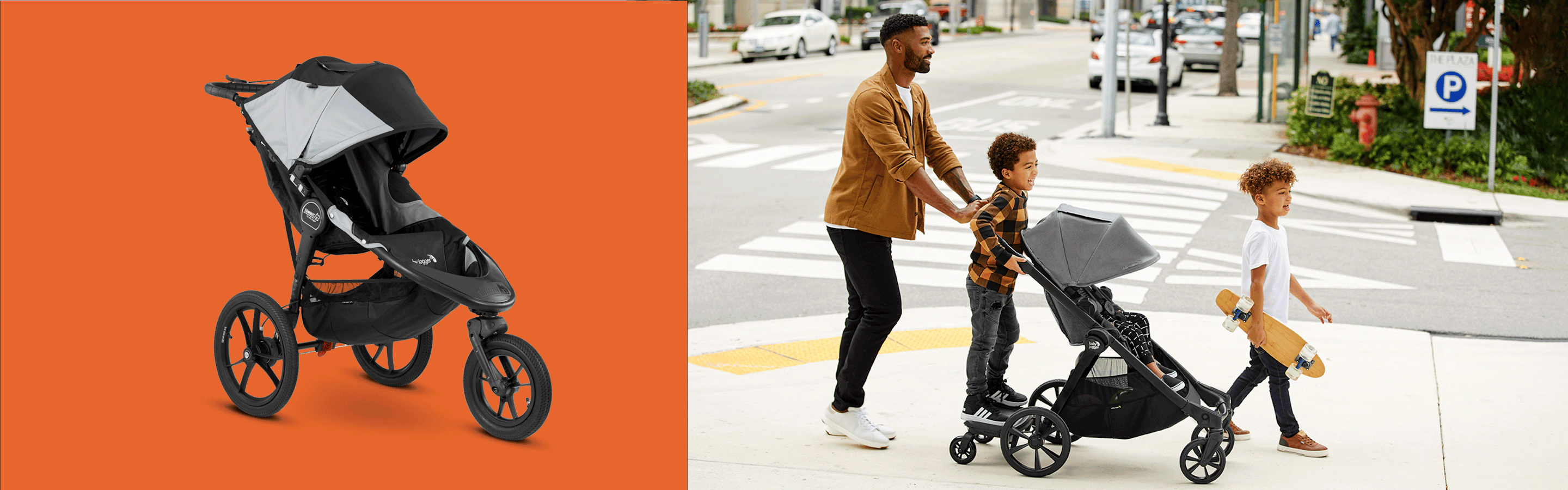 stroller and family pushing stroller